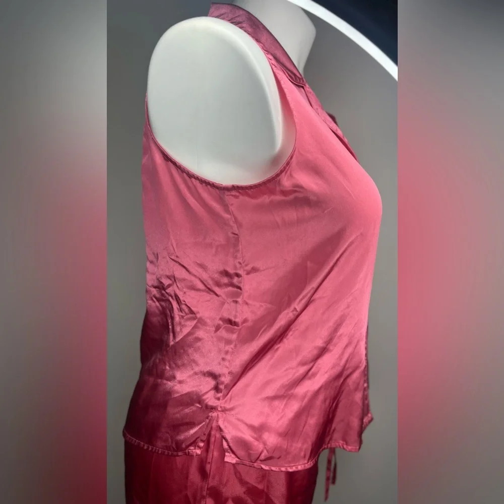 Vintage Satin Pajama Set 90s Valerie Stevens Sleevless Top Shorts Pink Silky Pjs - Picture 6 of 16